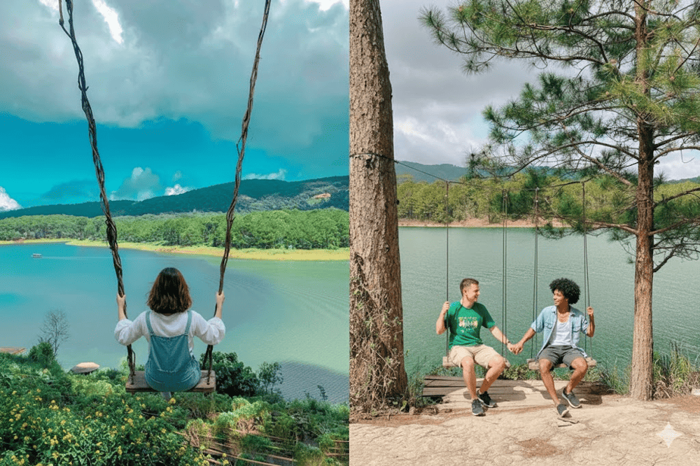 Thả m&igrave;nh tr&ecirc;n x&iacute;ch đu, ph&oacute;ng tầm mắt ra xa hồ nước trong veo v&agrave; những d&atilde;y n&uacute;i trập tr&ugrave;ng gợi l&ecirc;n cảm gi&aacute;c tự do, ph&oacute;ng kho&aacute;ng giữa thi&ecirc;n nhi&ecirc;n